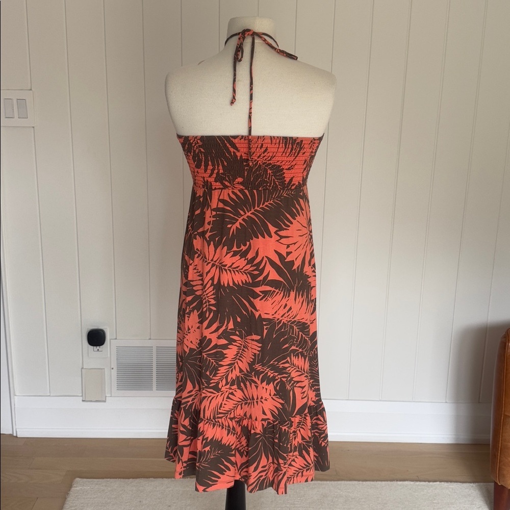 Tommy Bahama Coral Brown Palm Print Halter Dress Size M | Tropical Resort Style - Picture 3 of 5
